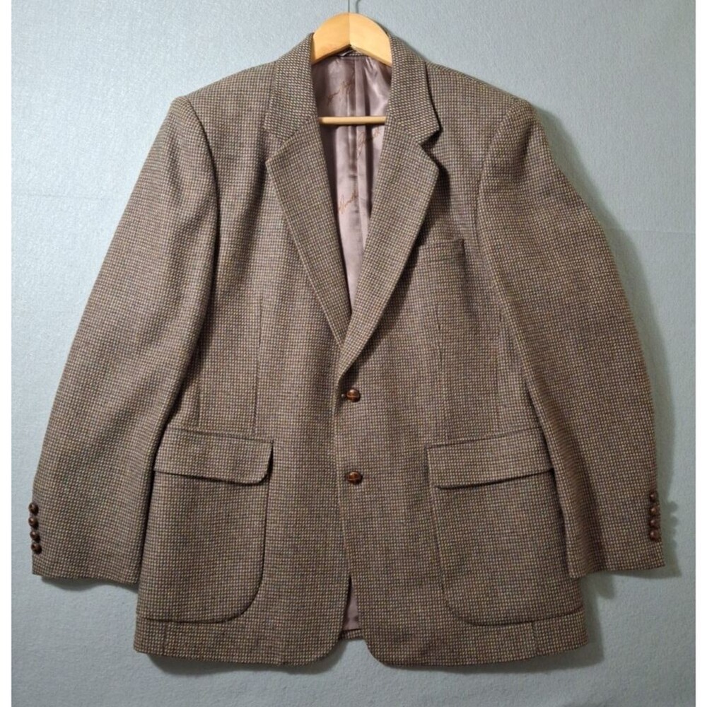 Joe Namath Men's Tweed Sport Coat Blazer 42R Houndstooth Brown Tweed Wool Blend